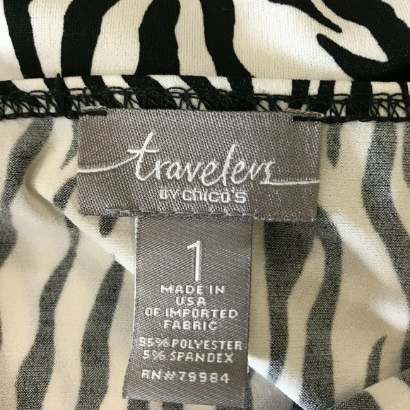 Chico's Womens Long Sleeves Zebra Print Hi Low Hem Black Tunic Blouse Top Size M - Picture 6 of 7